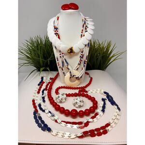 Vintage Designer Jewelry Lot Laguna Trifari Monet Red White Blue Signed Jewelry